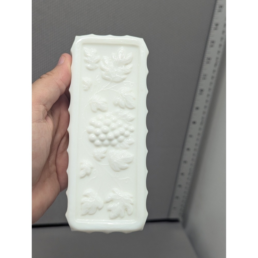 Vintage Westmoreland Milk Glass Butter Dish Paneled Grape White Covered Server - Picture 6 of 9